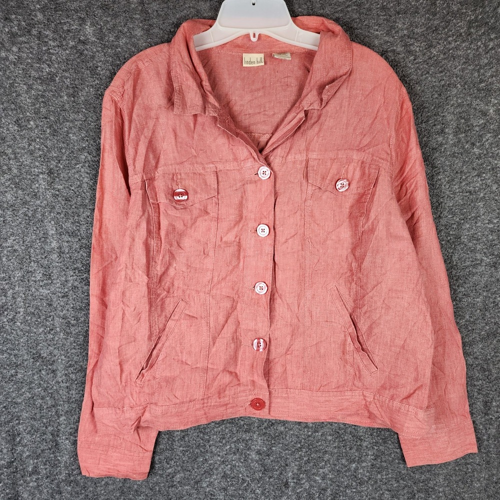 Linden Hill Linen Jacket Womens XL Coral Button Down EUC